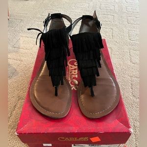Black fringe sandals